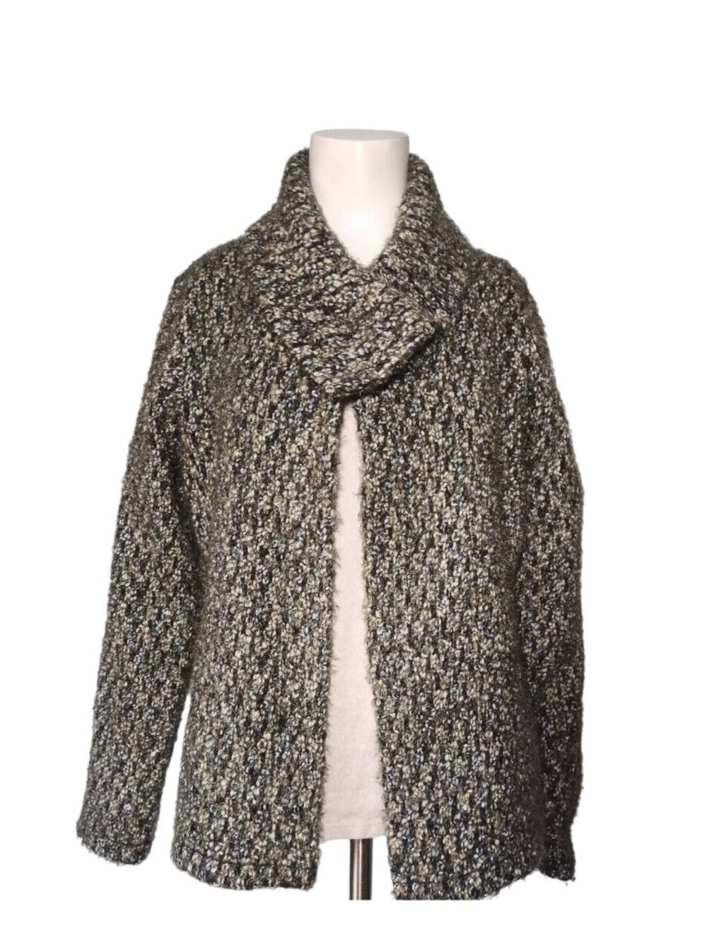 Tweeds Wool Blend Mock Neck Cardigan Sweater M Heathered Shimmer Preppy Soft
